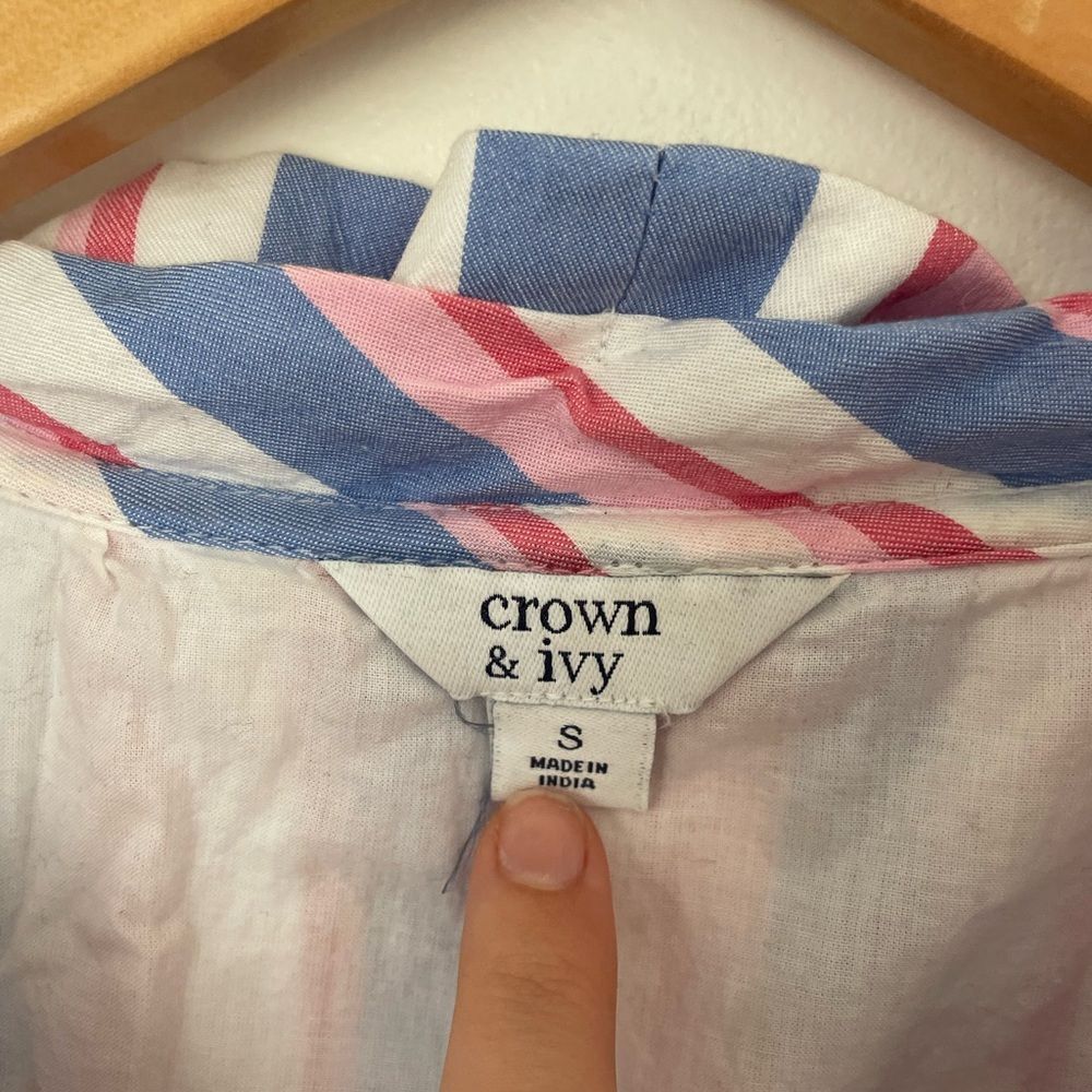 Crown & Ivy Women’s Striped Sleeveless Ruffle Neck Lined Dress Size Small preppy - Picture 5 of 9
